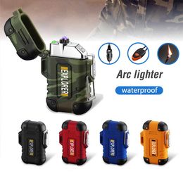 Outdoor Waterproof Electronic Lighter Portable USB Charging Plasma Dual Arc Igniter Smoking Accessories Camping Tools EX7T