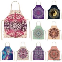 Kitchen Apron Mandala Printed Cotton Linen Kitchen Aprons for Woman Home Cooking Baking Coffee Shop Cleaning Accessories 55x68cm R230710