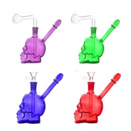 1pcs Hookahs Mini Dab Rigs Skull Heady Glass oil burner Bongs Water Pipes Unique recycler Water Bong Bubbler ash catcher with downstem oil pot