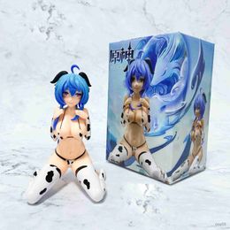 Action Toy Figures 14CM Game Figure Cow Swimwear Ganyu Sitting Position Genshin Impact Decoration Anime Project Model Dolls Toy Gift Collect Boxed R230710