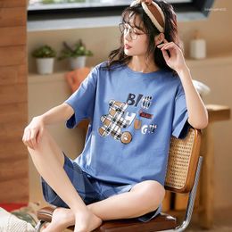 Women's Sleepwear Cotton Women Pajamas Sets Cartoon Pyjamas Famale Loungewear Pijamas Short Sleeve T-Shirt Shorts Suit Nightwear