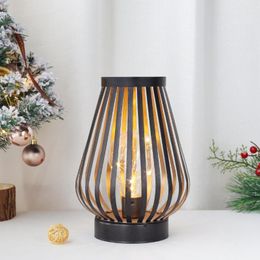 Table Lamps Metal Cage Lamp LED Lantern Battery Powered Cordless Accent Light With Edison Style Bulb For Weddings Home Decor