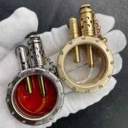 Handmade Pure Copper No Gasoline Lighter Quartz Visible Transparent Oil Tank Lighters Portable Round Collection Gift for Man UIA4 N5J0