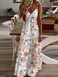 Casual Dresses Summer Dress Women Loose Floral Long V Neck Sexy Modis Ladies Sleeveless Slip Woman 2023