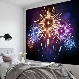 Tapestries Colourful Firework Flame Print Black Background Tapestry Decoration Wall Cloth Tapestry Wall Hanging Curtain Bedroom Living Room