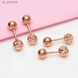 585 purple gold shiny round bead screw ear studs double wear simple glossy 14K rose gold earrings for women party daily jewelry L230620