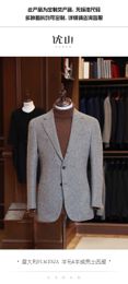 Mens Blazers Single Breasted Cashmere Wool Business Grey Casual Suit