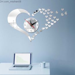 Wall Clocks Heart shaped combination wall clock sticker acrylic digital mirror decoration used for decorating the background wall of the living room porch Z230711