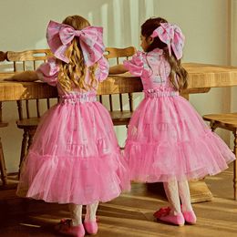 Girl's Dresses Korean Child Girls Sweaters Princess Spring Kids Clothes Pink Flower One-Pieces Skirts Children's Clothings 2 To 8 Year 230707