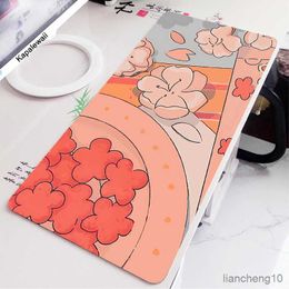 Mouse Pads Wrist Cute Pink Desk Mat Flower Art Mousepad Plants Mouse Laptop Rugs Mousepad Gamer Large Gaming XXL Mouse Pad R230710