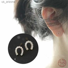 925 Sterling Silver 14K Gold Plating Pav Crystal Horseshoe U-shaped Stud Earrings Women Light Luxury Wedding Party Jewellery