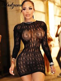 Basic Casual Dresses Dulzura Autumn See Through Sexy Y2K Clothes Hollow Out Long Sleeve O-Neck Bodycon Mini Dresses Women Club Party Elegant Outfits 230710