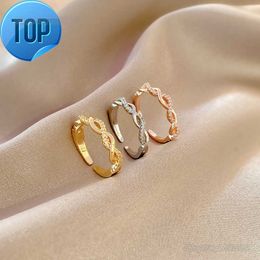 Hip Hop Diamond Twist Rope Chain Punk Ring Adjustable Open Rose Gold CZ Zircon Twisted Rope Chain Finger Rings Women Jewelry