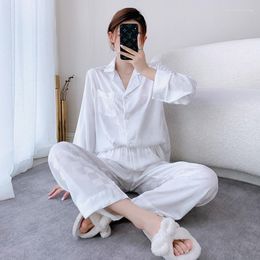 Women's Sleepwear FZSLCYIYI Spring Jacquard Plaid Long Sleeve Shirt Pants Satin Pyjama Set Bride Bridesmaid Wedding Homewear