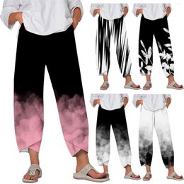 Women's Pants Capri For Women Lobby Summer Printed Cropped Cotton Linen Drawstring Casual Womens Trouser