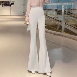 Fashionable Office Lady High Waist Solid Flare Pants Summer Classic Allmatch Elastic Slim Full Length Trousers Women's Clothing L230621