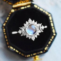 Huitan Romantic Women's Rings Moons with Simulated Moonstone Wedding Party Fashion Luxury Female Accessories Statement Jewellery