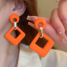 Stud Korean Acrylic Candy Colour Earrings For Women 2023 Summer Trendy Geometric Square Orange Rose Red Yellow Earings Party 230710