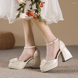 Dress Shoes Sweet Bow Chunky Platform High Heels Mary Jane Sandals Women Square Toe Ankle Strap Elegant Heeled Pumps Wedding Ladies