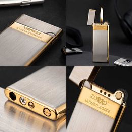 ZORRO Inflatable Lighter Grinding Wheel Ultra-thin Slim Portable Butane No Gas Open Flame Metal Cigarette Lighters Gadgets E3CM