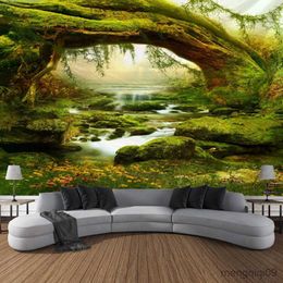 Tapestries Dark Magic Forest Tree Hole Background Tapestry Art Decorative Blanket Curtain Hanging Home Bedroom Living Room Decoration R230710