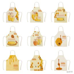 Kitchen Apron Kitchen Natural Honey Moon Bee Apron Sleeveless Apron Woman Kitchen Apron Woman Cooking Baking Cleaning 68*55 Cm R230710