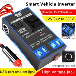 Jump Starter 1500W Power Inverter 12V24V To 110V220V Car Mobile Phone 4 USB Charging Truck Home Socket Auto Charger Converter Adapter HKD230710