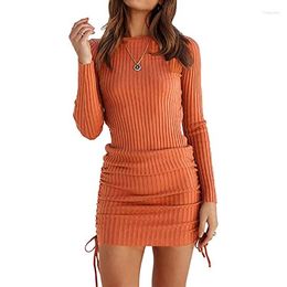 Casual Dresses Cacocala Spring 2023 Style Temperament Commuter Women Knitted Dress Slim Pleated Long-sleeved Female Short Skirt
