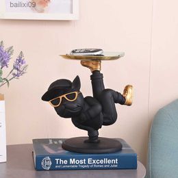 Decorative Objects Figurines Hip-hop Black Dog Statue Tray Nordic Luxury Home Aesthetic Decoration French Bulldog Figure Sculpture Interior Decor T230710