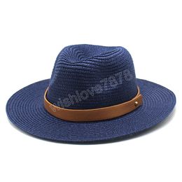 Summer Straw Hat for Men Women Sun Beach Cap adult Jazz Panama Hats Fedora Wide Brim Sun Protection Cap with Leather Belt