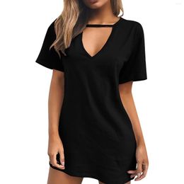 Casual Dresses Women's Summer Sexy Deep V Neck Short Cotton Dress For Women House T Shirt