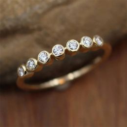 Huitan Minimalist Gold Color Wedding Rings for Women Paved Dazzling Crystal CZ Stone Simple and Elegant Rings New Trendy Jewelry