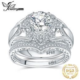 With Side Stones Jewellery 2 Pcs 925 Sterling Silver Engagement Ring for Woman Flower Heart 23ct AAAAA CZ Simulated Diamond Wedding Band 230707