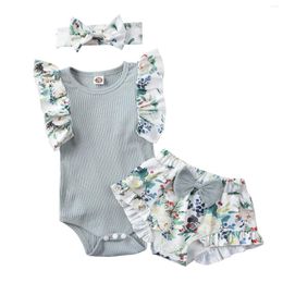 Clothing Sets 3Pcs Baby Girl Summer Clothes Outfits Shorts Set Short Sleeve Floral Bodysuit Romper Top Ruffle Bloomers Headband Wholesale