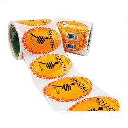 Customised Rolling Honey Waterproof White Vinyl Adhesive Stickers Printed Colourful Paper Bottle Seal Packing Labels