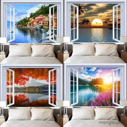 Tapestries Customizable Mountain Tapestry Hanging Scenery Lake Sunset Huge Wave Tapestry Wall Covering Carpet Tapestry Home Dormitory R230710