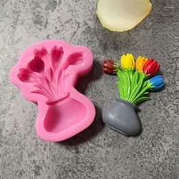 Baking Moulds Tulip Bouquet Flowerpot Silica Gel Sugar Turning Mould Cake Chocolate Decoration Manual Soap Plaster