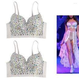 Women's Tanks Women Sexy AB Coloured For Rhinestone Bustier Crop Top Spaghetti Strap Push Up Jewellery Bralette Glitter Club Party Corset Bra