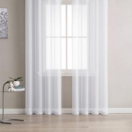 Curtain White Tulle Sheer Curtains Voile Gauze Drape Panel Hanging Window For Livingroom El Kitchen Home