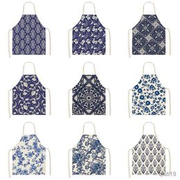 Kitchen Apron Pcs 55x68cm Cotton and Linen Apron Blue Porcelain Cooking Sleeveless Anti-greasy Kitchen Mandala Supplies Chef Aprons R230710