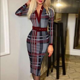 Casual Dresses Elegant Women Party Bodycon Dress 2023 Fashion V Neck High Waist Long Sleeve Polka Dot Belt Woman Slim Evening