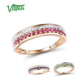 With Side Stones VISTOSO 14K Rose Gold Rings For Lady Genuine Shiny Diamond Fancy Ruby Sapphire Emerald Engagement Anniversary Chic Fine Jewelry 230710