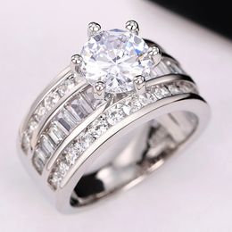 Huitan Women's Brilliant Cubic Zirconia Rings for Wedding Luxury Wide Band Anniversary Party Female Rings Gift Fashion Jewelry