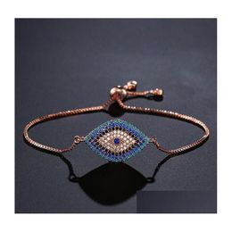 Charm Armbänder Mode Türkische Gold Sier Evil Eye Armband Pave Cz Blaue Augen Kette Armreifen Einstellbare Frauen Mädchen Party Schmuck Dro Dh8lz