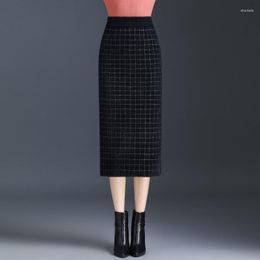 Skirts Women Midi-length Woolen Classic Skirt Female Fashion High Waist Ladies Casual Thick Warm Elastic A-Line Maxi G38