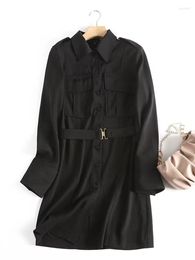 Casual Dresses YENKYE Women With Belt Black Shirt Dress Long Sleeve Elegant Ladies Office Mini