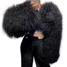 Fur Yoloagain Plus Size 8xl Short Cropped Fur Jacket Women Mongolia Sheep Fur Jacket Ladies Streetwear