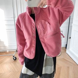 Women s Jackets Early Spring Coats and Women Pink Polar Fleece Coat Half High Collar Ladies Outerwear Thin Granular Top 230707