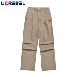 Men s Pants Casual Pleated Mens Autumn Loose Solid Colour Straight leg Men Simple Trousers 230707