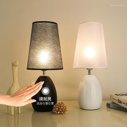 Table Lamps Modern Lamp For Bedroom Nordic White Bedside Light Black Cloth Touch Dimming Switch El Reading Lighting